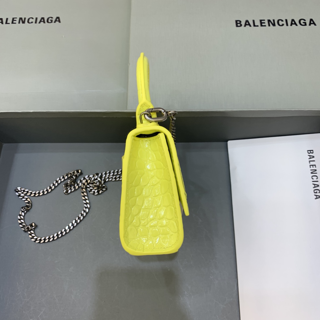 Balenciaga Hourglass Mini Handbag With Chain Crocodile Embossed Shoulder Bag Yellow